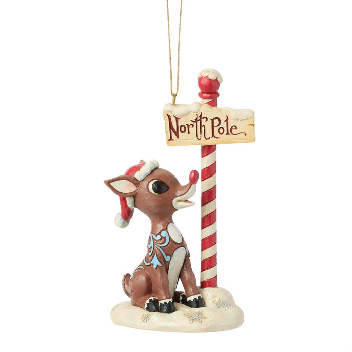 Rudolph by North Pole Sign Hanging Ornament