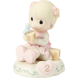 02 Age Two Blonde - Girl With Blocks Age 2  - Country N More Gifts