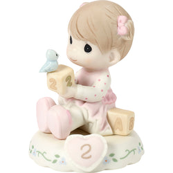 02 Age Two Brunette - Girl With Blocks Age 2  - Country N More Gifts