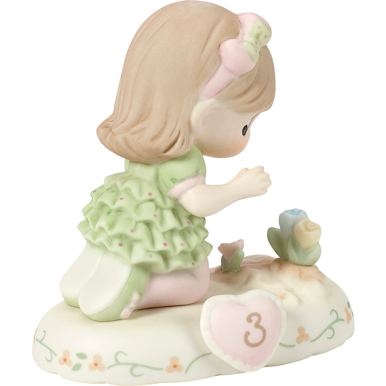 03 Age Three Brunette - Girl With Flowers Age 3 - Country N More Gifts