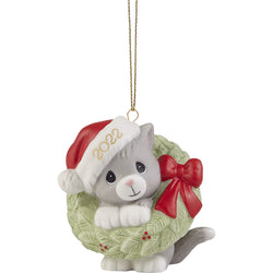 Wreathed In Christmas Joy 2022 Dated Cat Ornament  - Country N More Gifts