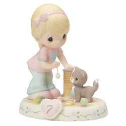 07 Age Seven Blonde - Girl With Kitten And Toys Age 7  - Country N More Gifts