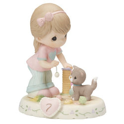 07 Age Seven Brunette - Girl With Kitten And Toys Age 7 - NO BOX - Country N More Gifts