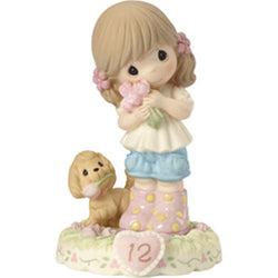 12 Age Twelve Brunette - Girl With Puppy And Flowers  - Country N More Gifts