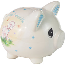 Jesus Loves Me Blue Piggy Bank  - Country N More Gifts