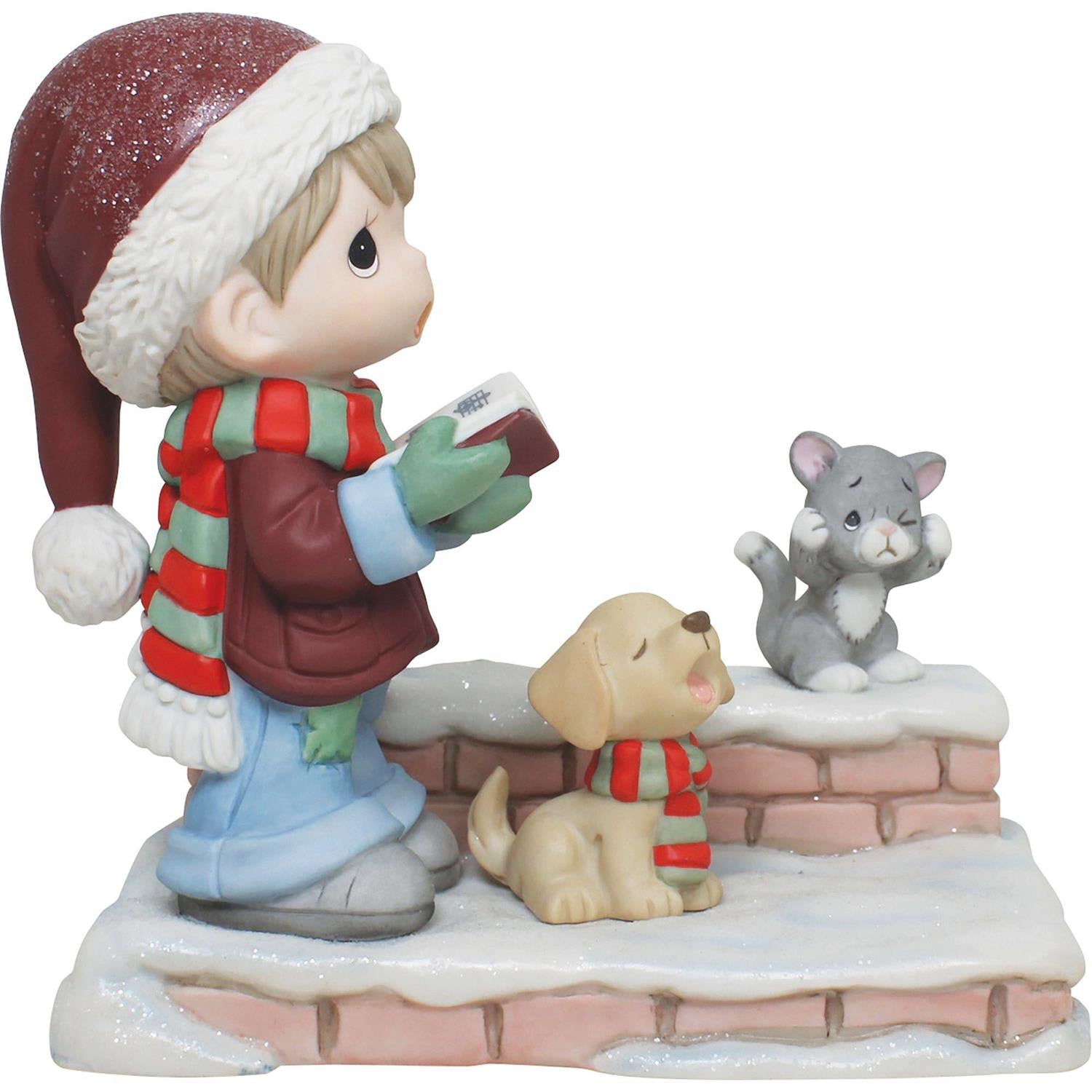 Make A Joyful Noise - Boy Caroling with Dog and Cat Figurine - Country N More Gifts