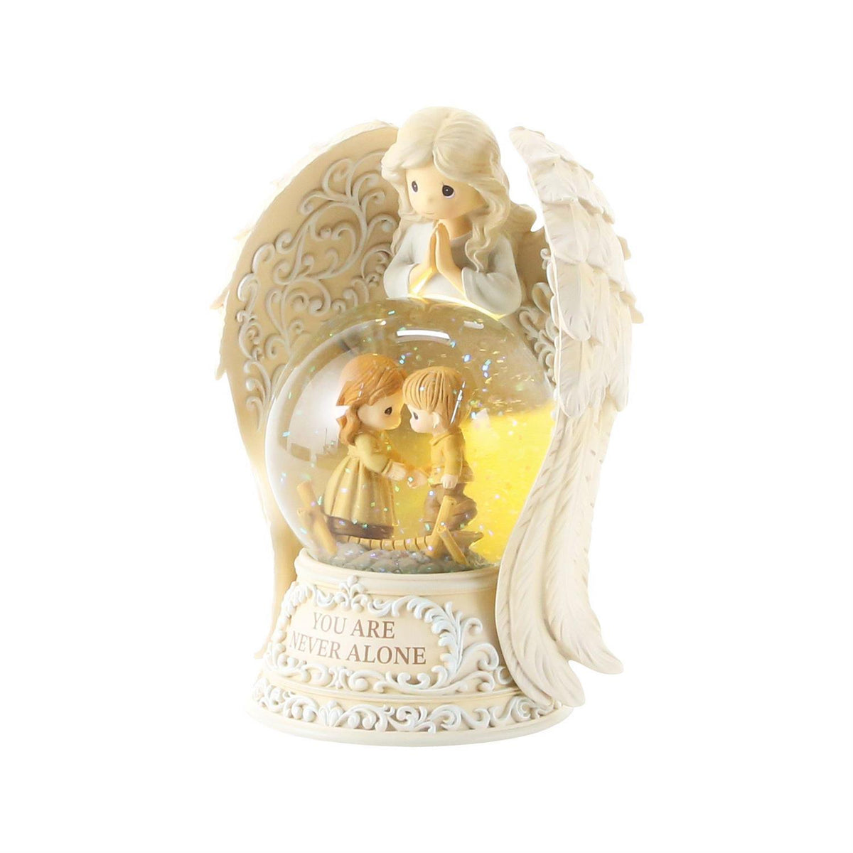 An Angel praying over 2 children in a Snow Globe that says YOU ARE NEVER ALONE