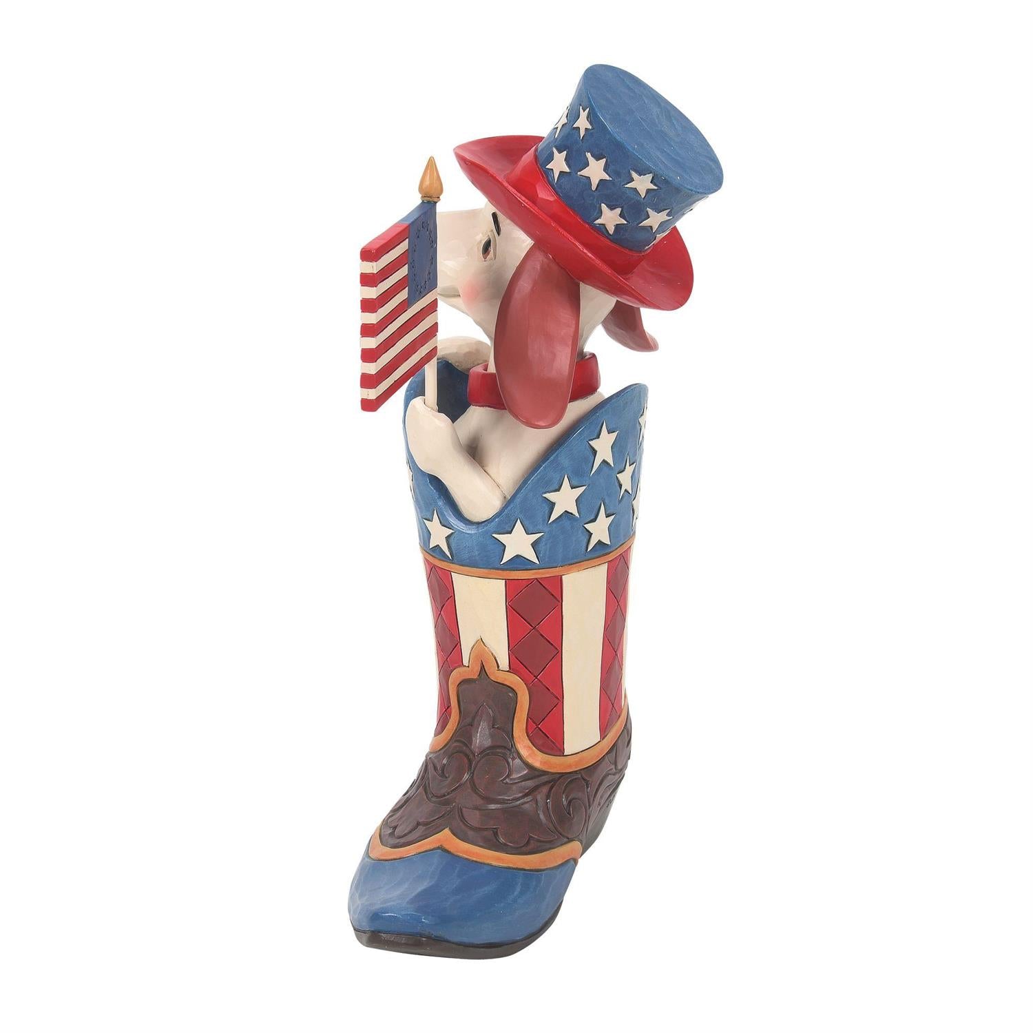 Star Spangled Style - Boot with Dog Holding Flag Fig  - Country N More Gifts
