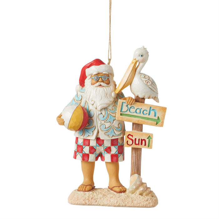 Coastal Santa with Sign and Pelican Ornament