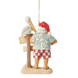 Coastal Santa with Sign and Pelican Ornament  - Country N More Gifts