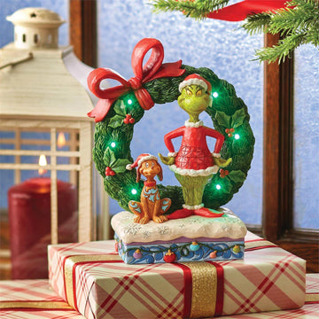 Grinch & Max in Wreath Figurine  - Country N More Gifts