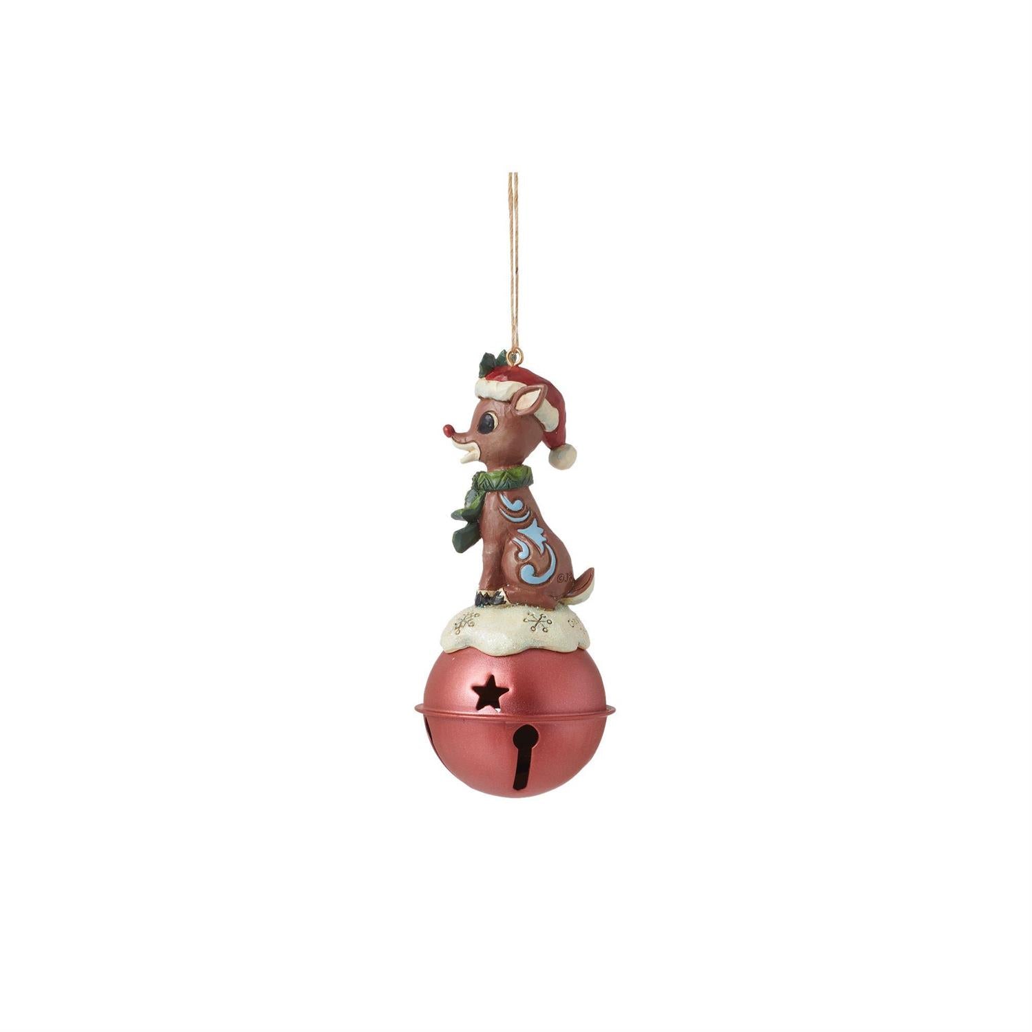 Rudolph Standing on Bell Hanging Ornament  - Country N More Gifts