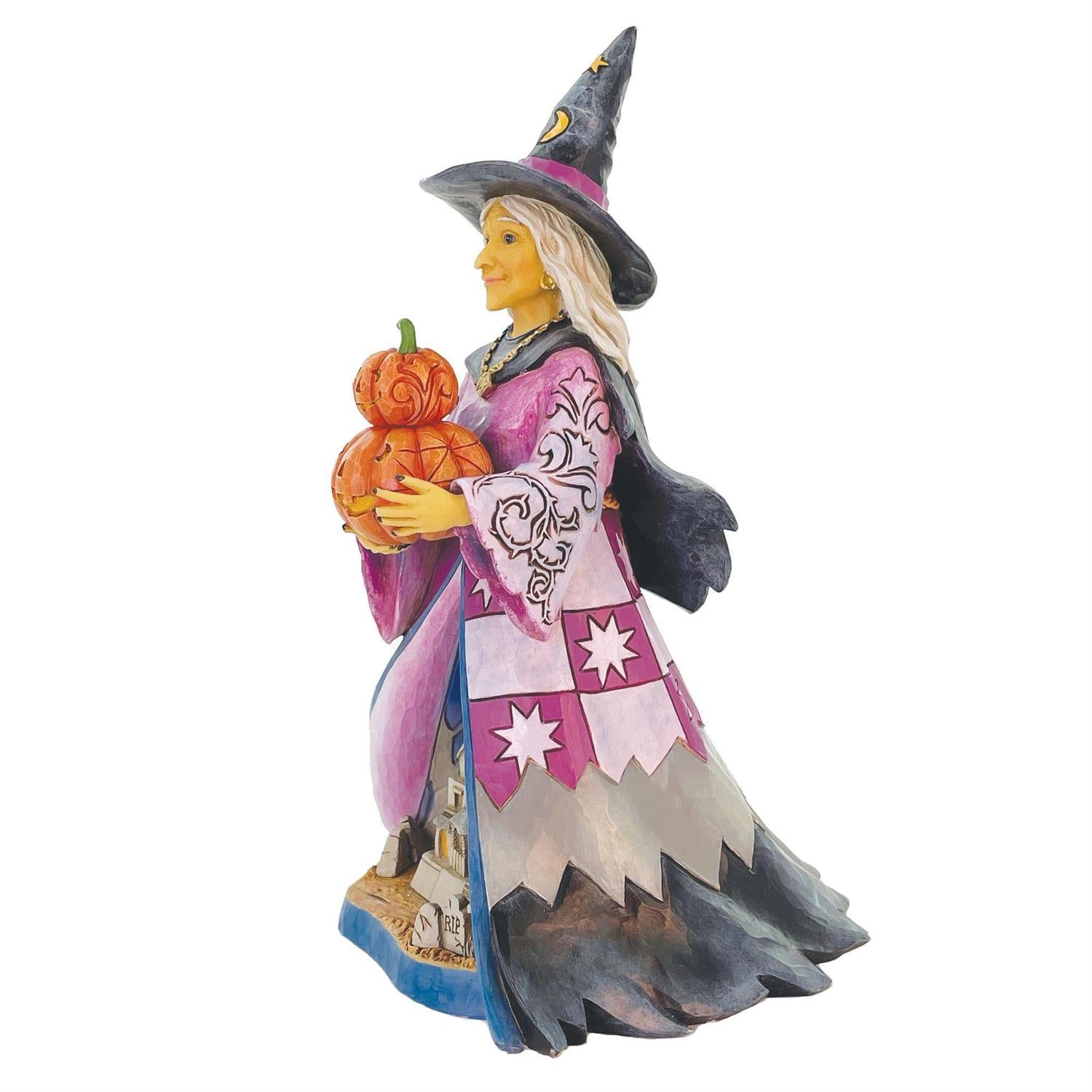 FBA - Spellbinding Smiles - Witch Holding Pumpkins LED Figurine - Country N More Gifts