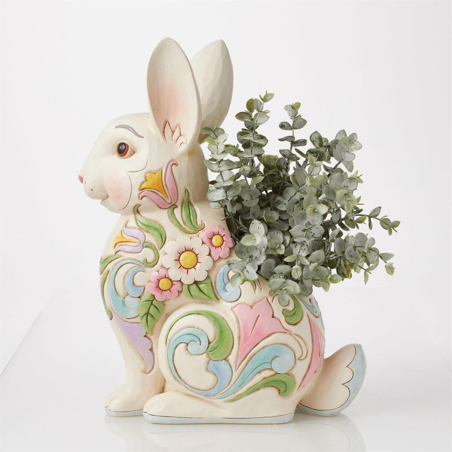 Planter White Floral Rabbit - Country N More Gifts