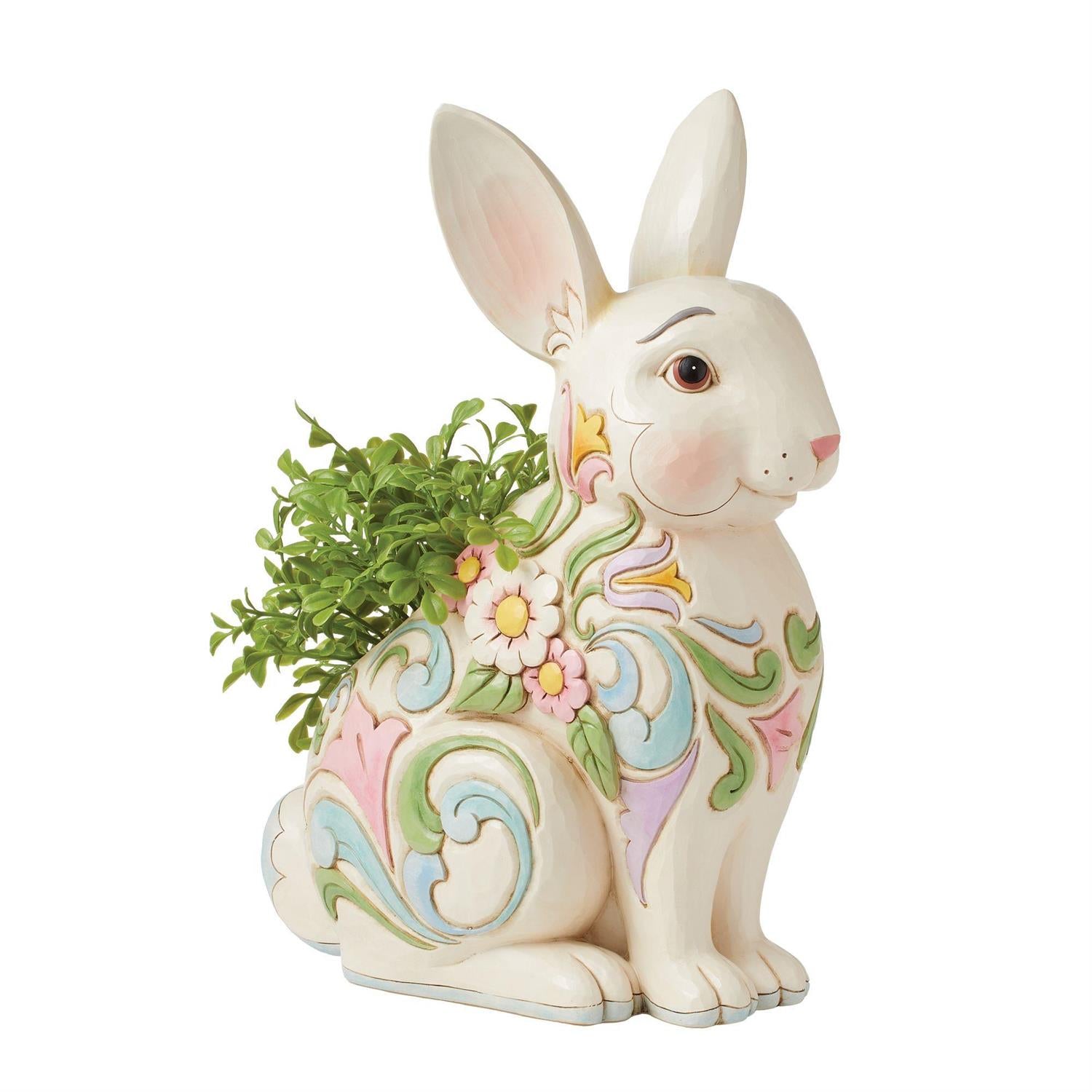 Planter White Floral Rabbit - Country N More Gifts