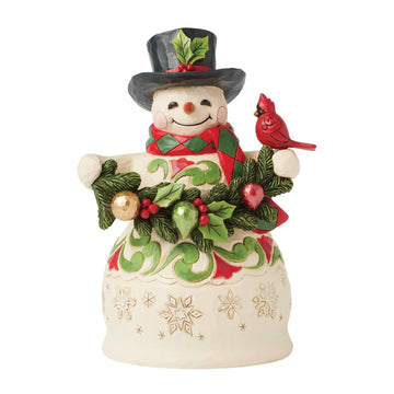 Buy Jim Shore at CountryNMoreGifts.com Snowman holding Garland while a Cardinal perches on it 