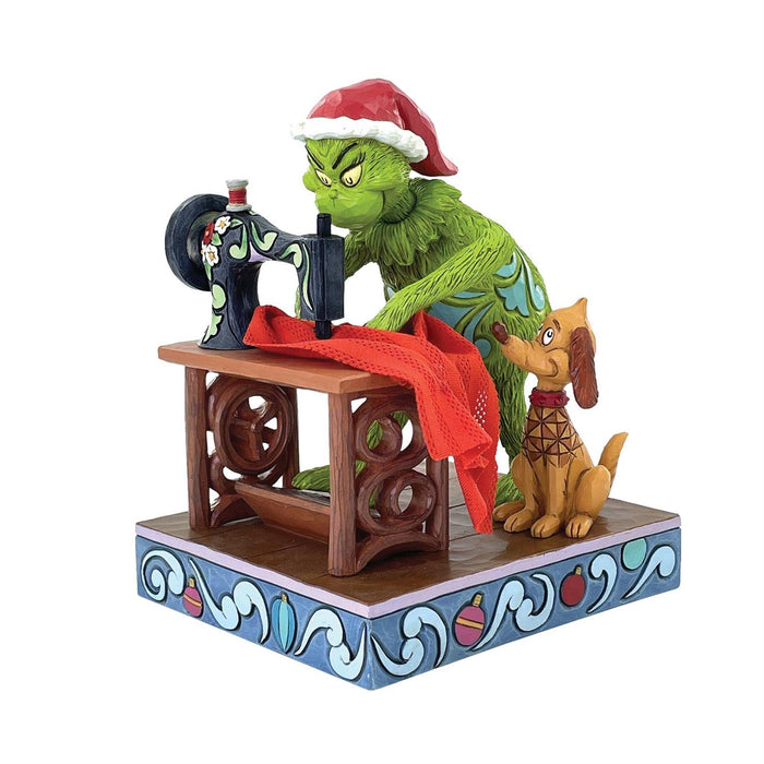 Grinch Sewing Santa Suit Figurine
