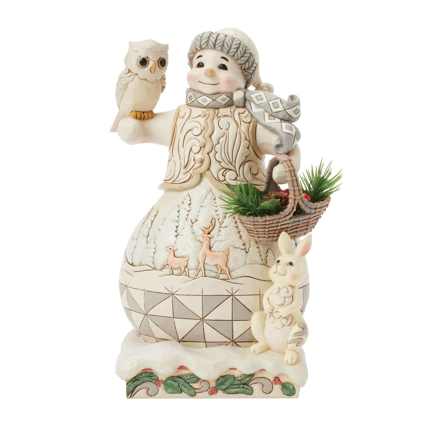 Winter's Gentle Gatherings - Woodland Snowman With Basket Figurine - Country N More Gifts