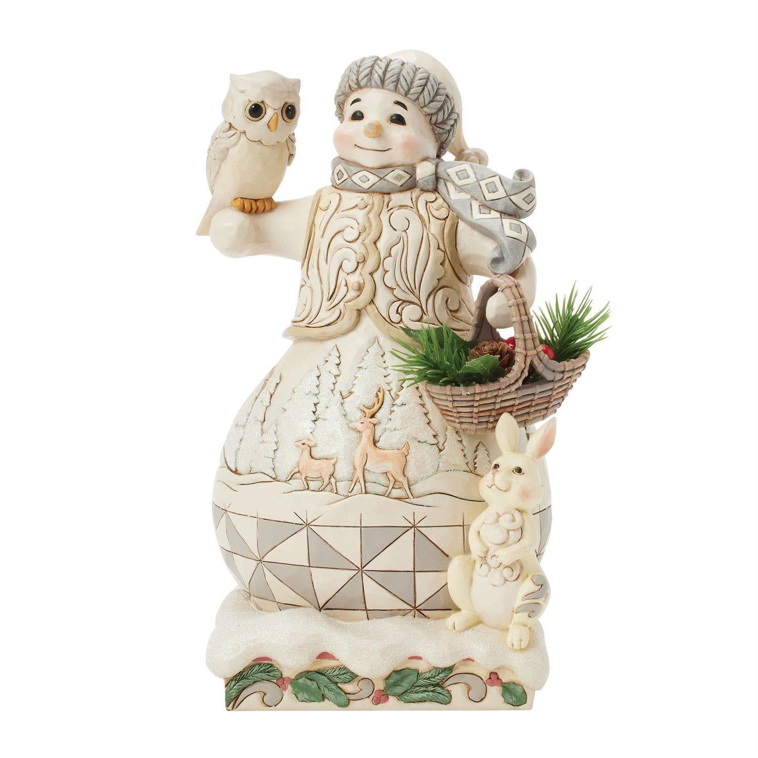 Winter's Gentle Gatherings - Woodland Snowman With Basket Figurine - Country N More Gifts