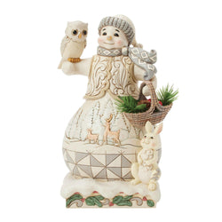 Winter's Gentle Gatherings - Woodland Snowman With Basket Figurine - Country N More Gifts