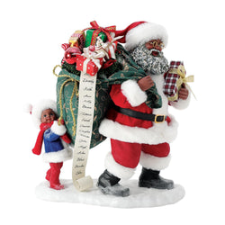 Buy Possible Dreams at CountryNMoreGifts.com Santa carrying his full Toy bag with his happy helper