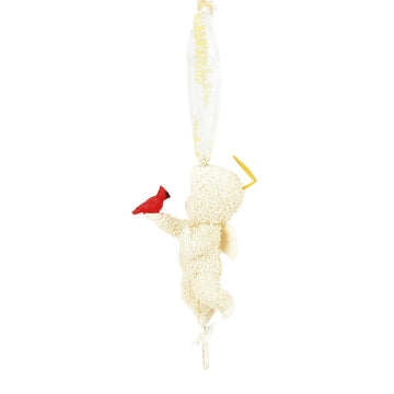 Buy Snowbabies at CountryNMoreGifts.com Snowbaby Ornament holding a Cardinal and wearing a Halo