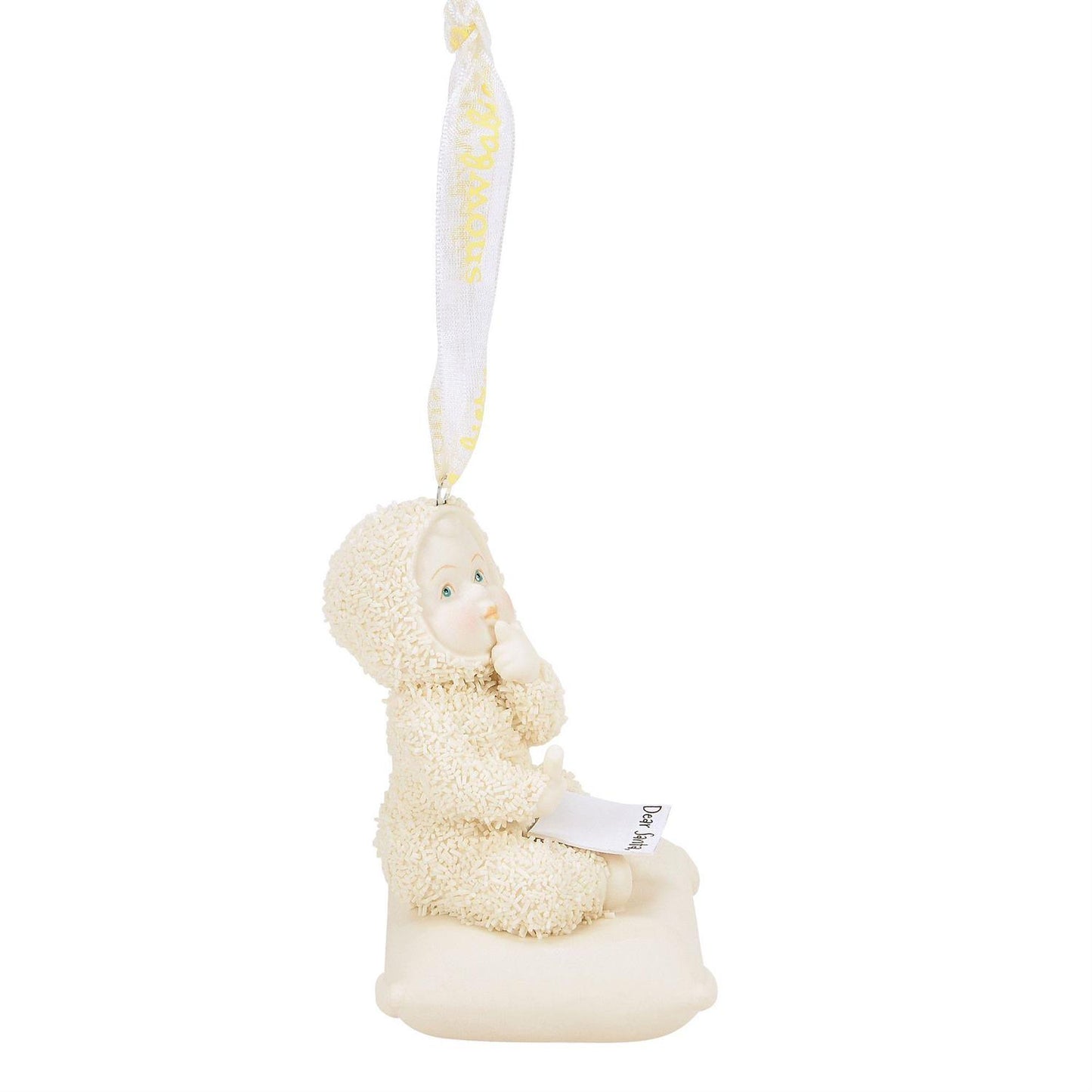 Buy Snowbabies at CountryNMoreGifts.com Snowbaby making a list for Santa Ornament