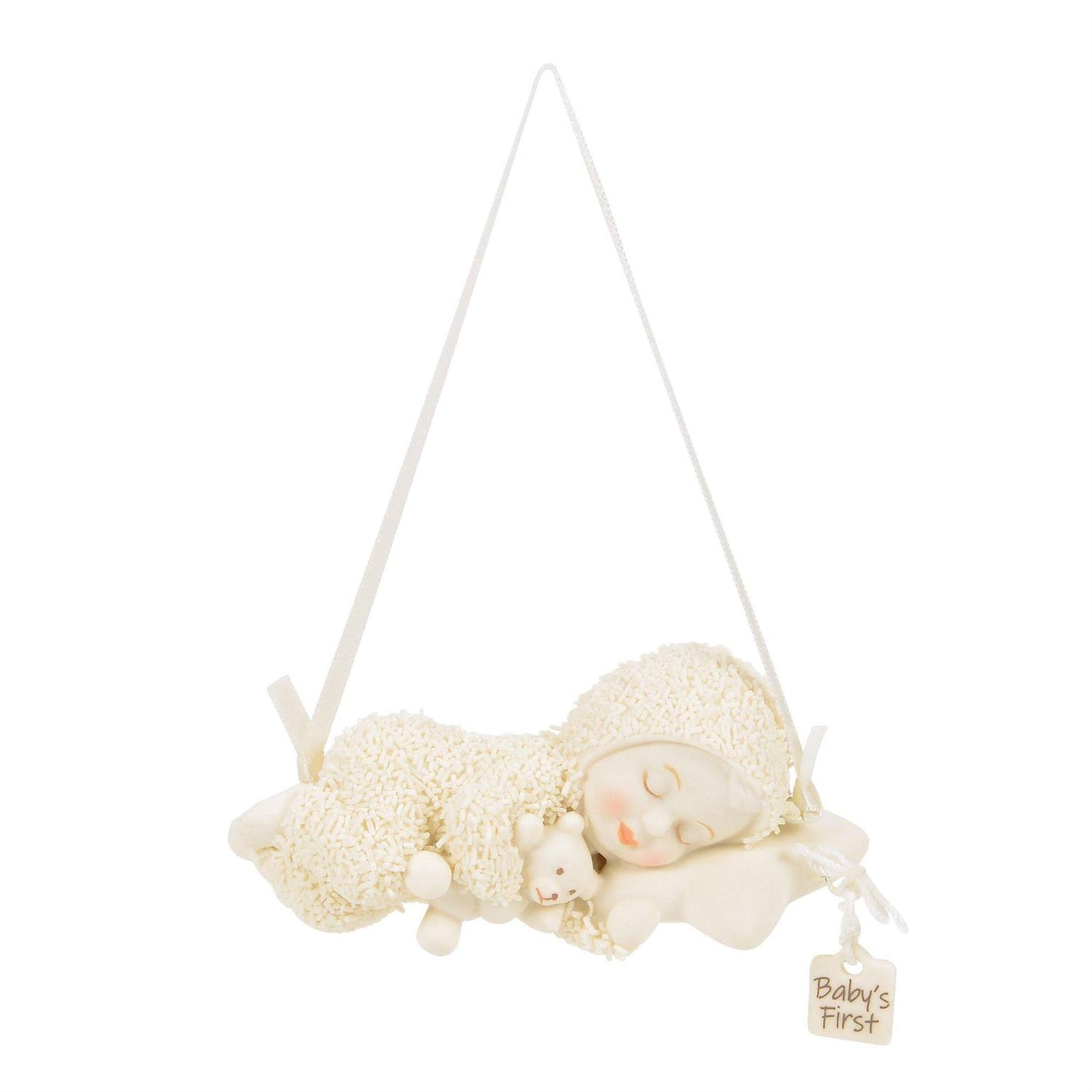 Buy Snowbabies at CountryNMoreGifts.com Snowbaby sleeping on a pillow holding a Teddy Bear Ornament
