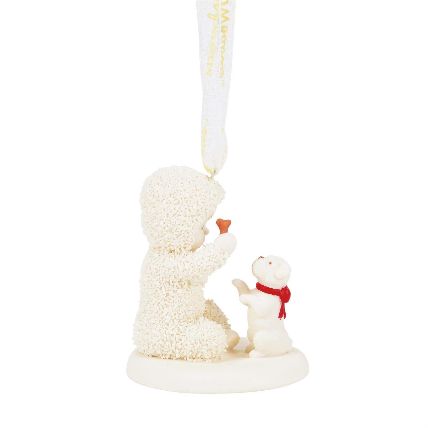 Buy Snowbabies at CountryNMoreGifts.com Snowbaby giving his new dog a Treat Ornament