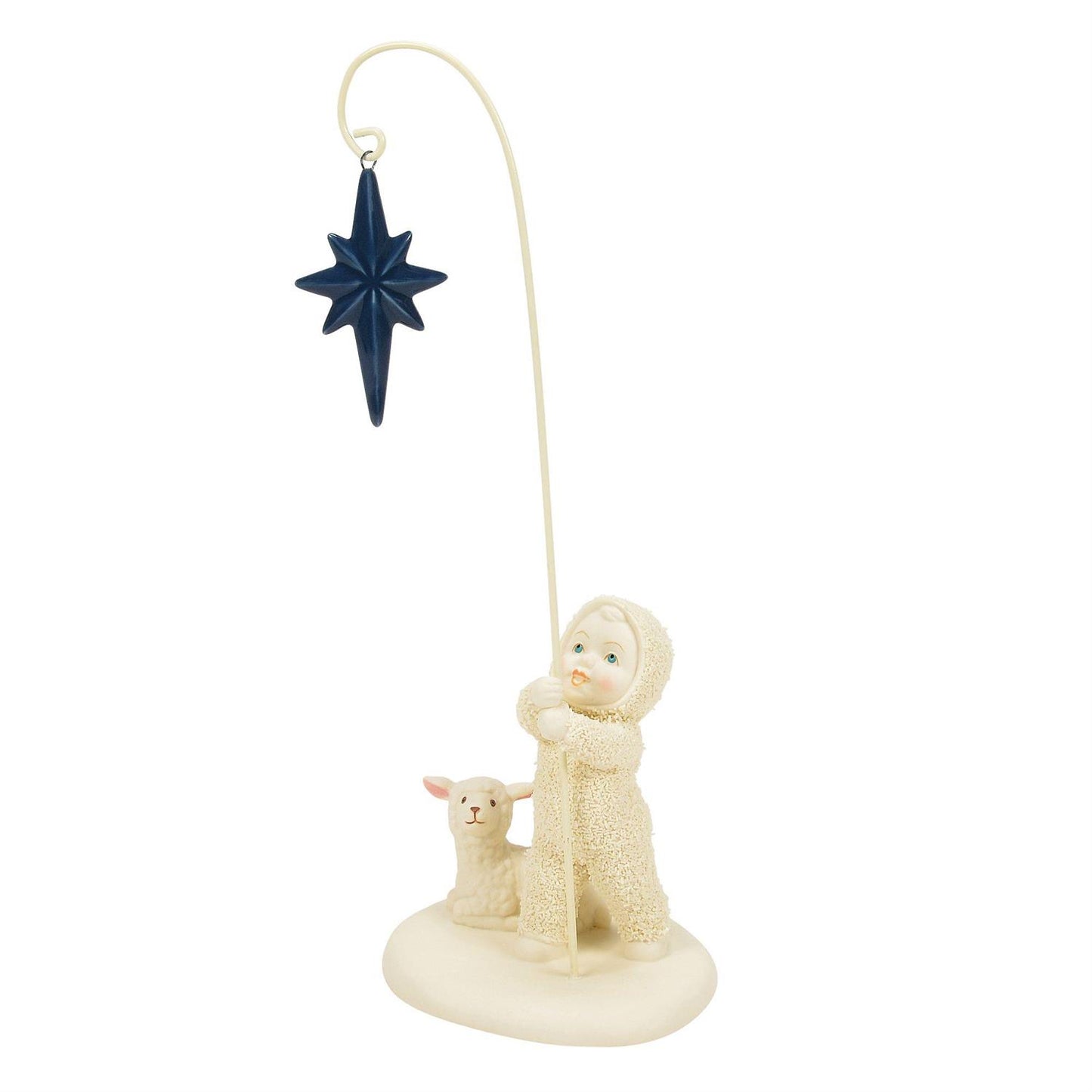 Buy Snowbabies at CountryNMoreGIfts.com Snowbaby holding a Blue Star up with a lamb laying next to him