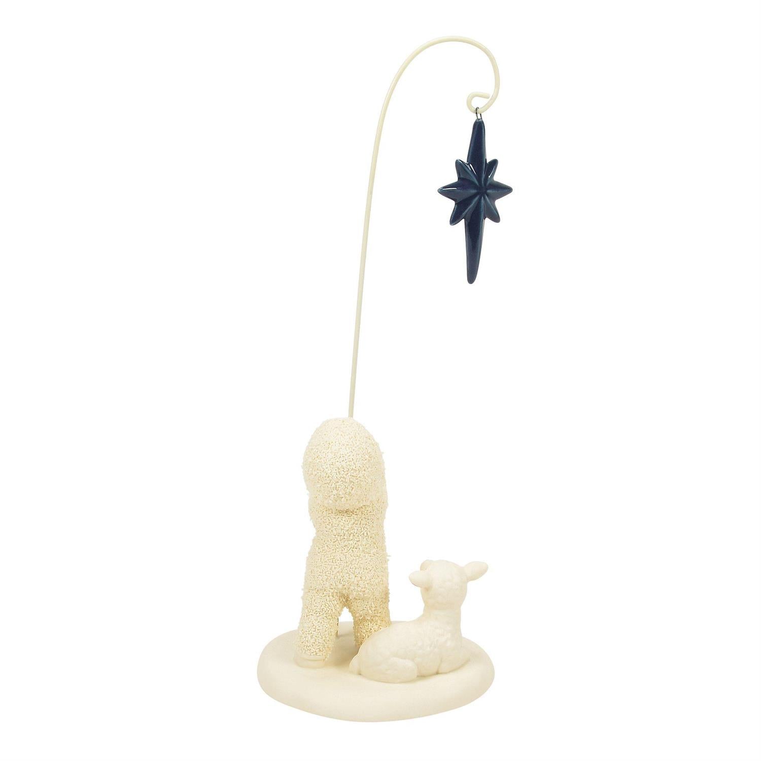 Buy Snowbabies at CountryNMoreGIfts.com Snowbaby holding a Blue Star up with a lamb laying next to him