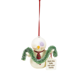 Buy Snowpinions at CountryNMoreGifts.com Snowpinion with a black eye holding garland Ornament