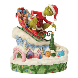 Buy Jim Shore at CountryNMoreGifts.com Grinch on Small Sled over the town of Whoville