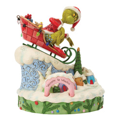 Buy Jim Shore at CountryNMoreGifts.com Grinch on Small Sled over the town of Whoville