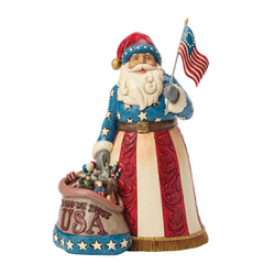 American Tradition - Patriotic Santa with Flag Figurine - Country N More Gifts