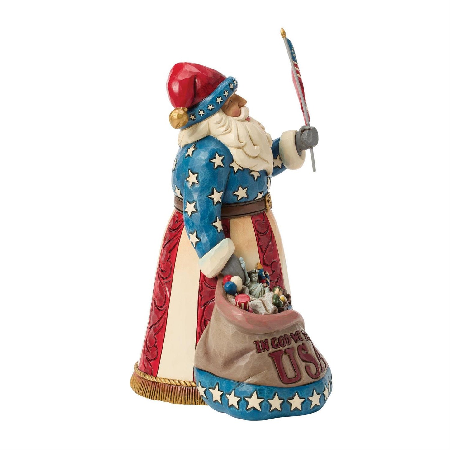 American Tradition - Patriotic Santa with Flag Figurine - Country N More Gifts