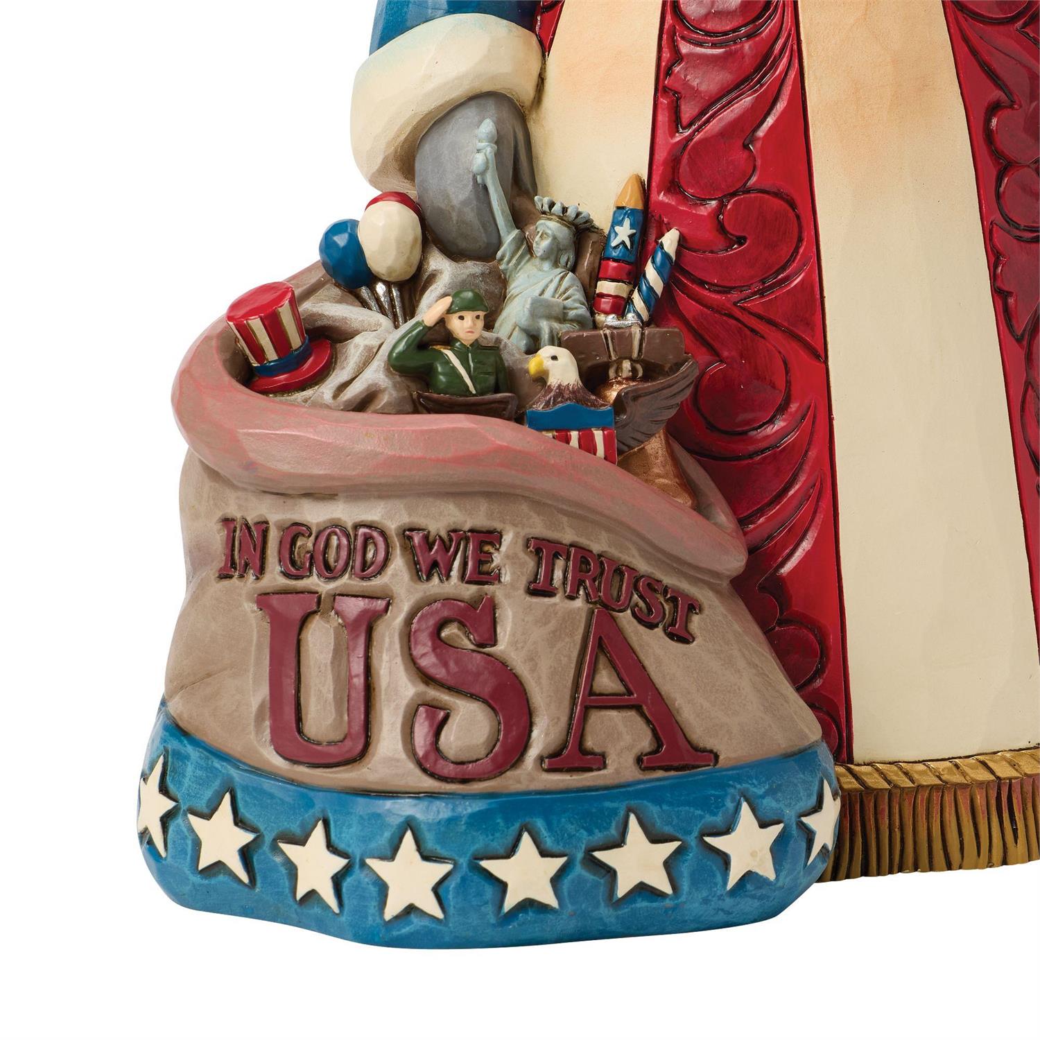 American Tradition - Patriotic Santa with Flag Figurine - Country N More Gifts