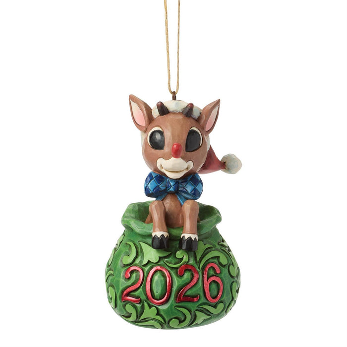 Dated 2026 Rudolph in Bag Hanging Ornament