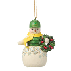 Buy Jim Shore at CountryNMoreGifts.com Snowman wearing a John Deere Hat holding a Wreath Ornament