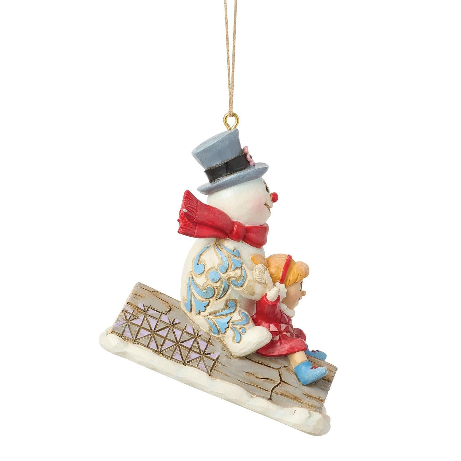 Frosty & Karen on Log Sled Hanging Ornament - Country N More Gifts