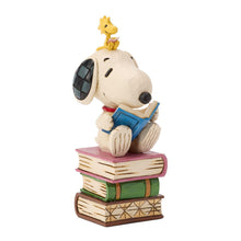 Snoopy Reading on Stacked Books