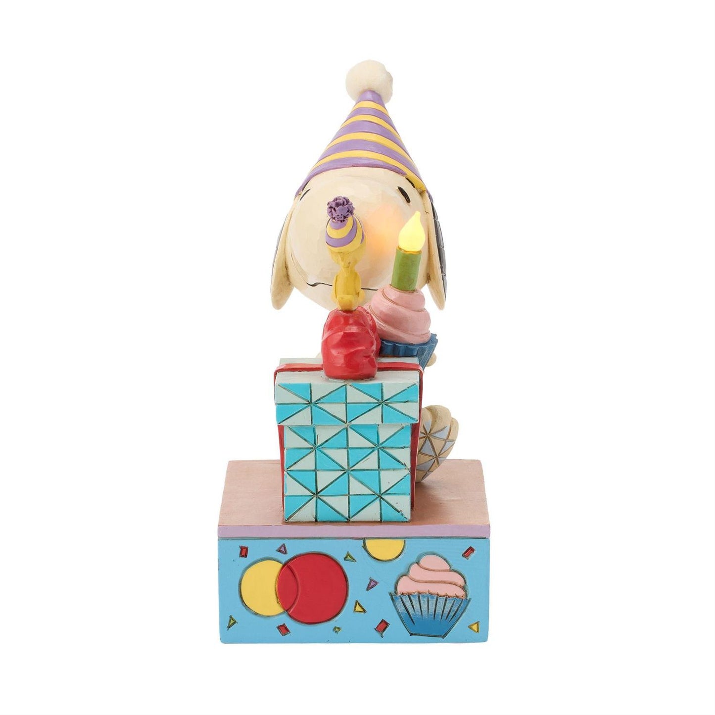 Snoopy and Woodstock wearing Birthday Hats, Snoopy holding a Cupcake with Woodstock watching