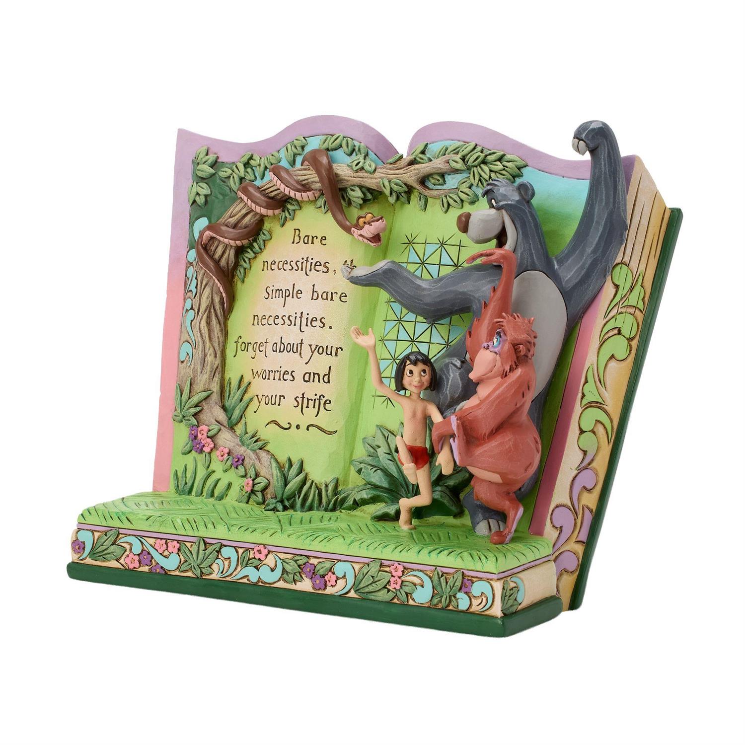 Mowgli, Baloo and King Louie dancing in the forest while Kaa the Python sits on tree branch watching