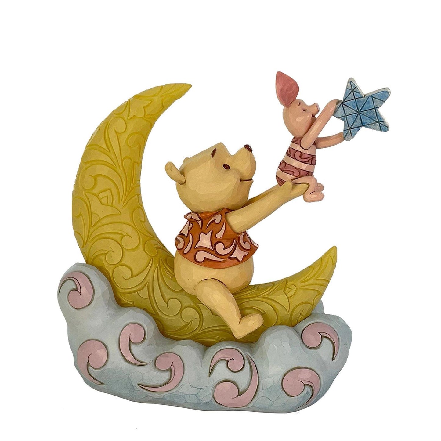 Winnie the Pooh and Piglet sitting on a light up Moon and holding a Glow in the Dark Star