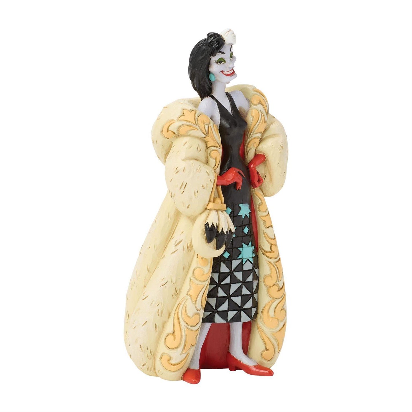 Cruella dazzles in this fashion forward design inspired by the iconic 101 Dalmations Villian