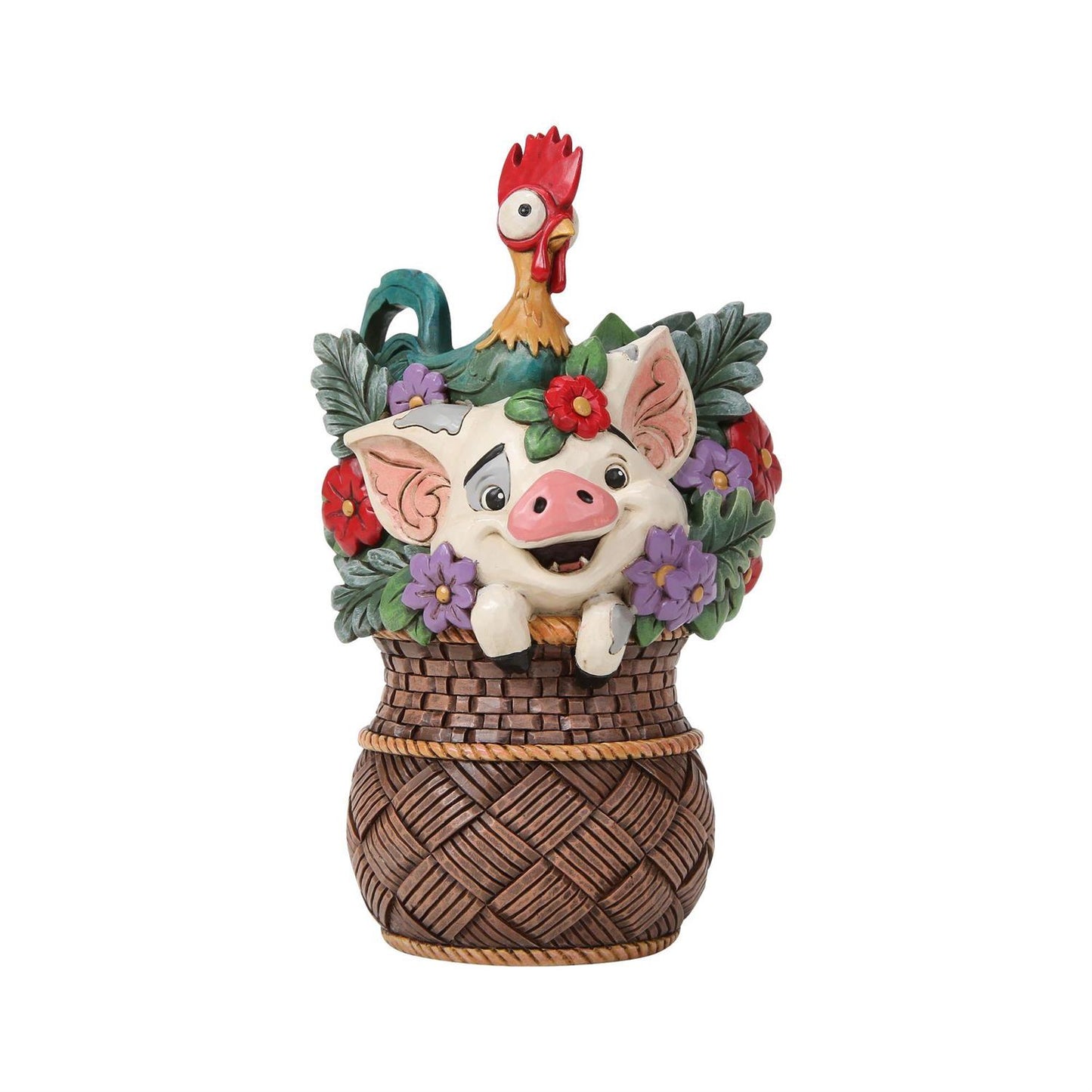 Moana Companions Pua and Hei Hei in a Basket of Flowers