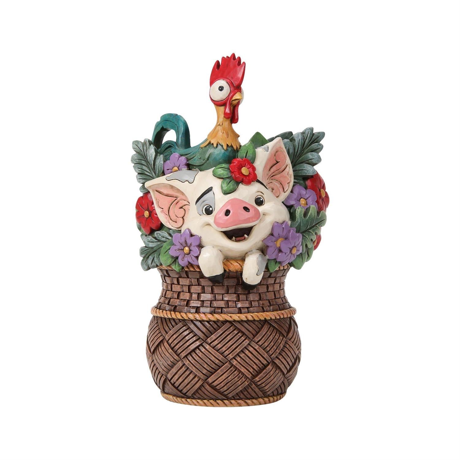 Moana Companions Pua and Hei Hei in a Basket of Flowers