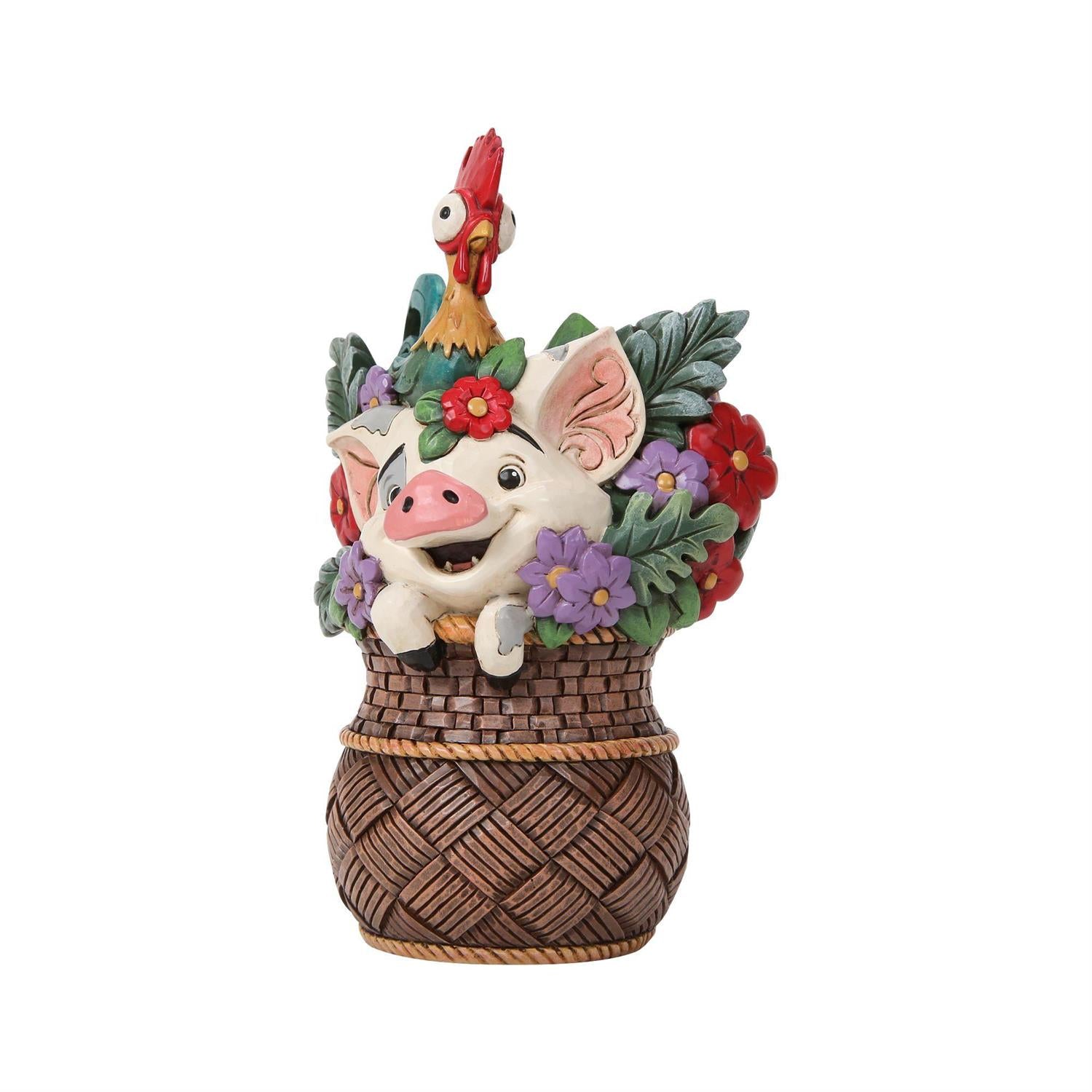 Moana Companions Pua and Hei Hei in a Basket of Flowers
