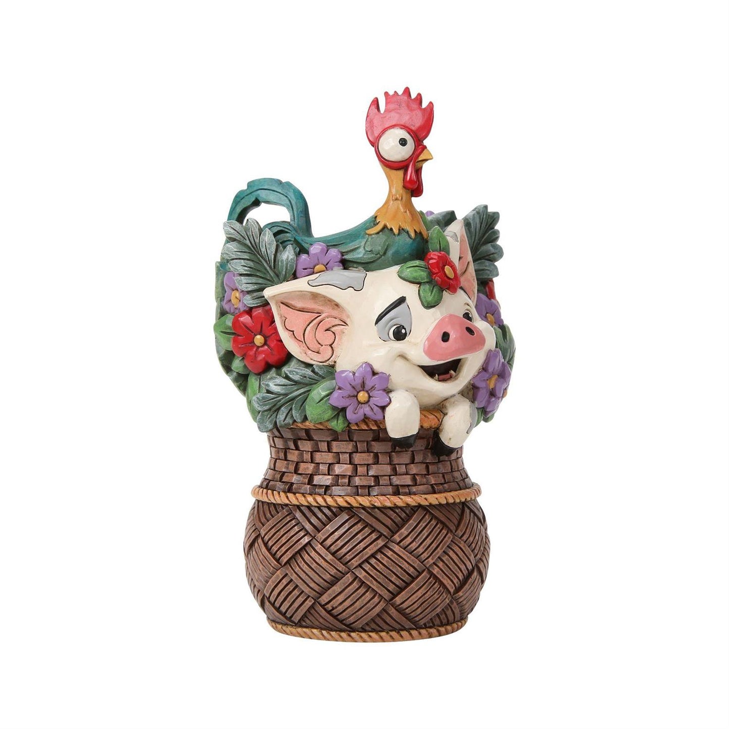 Moana Companions Pua and Hei Hei in a Basket of Flowers