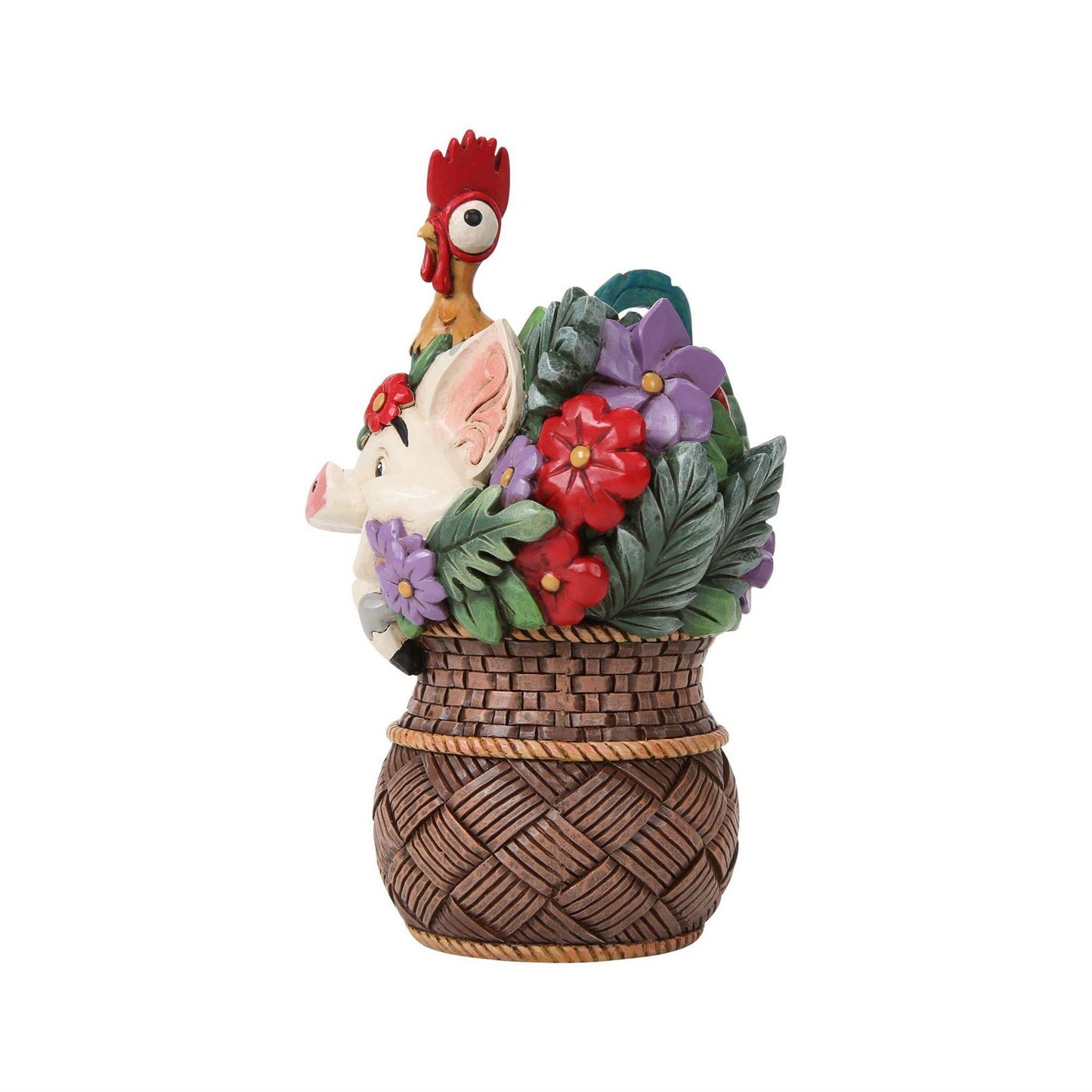 Moana Companions Pua and Hei Hei in a Basket of Flowers
